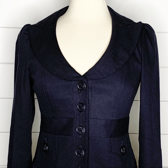 Adorable Nanette Lepore Navy Puff Sleeve Blazer - Picture 2 of 9